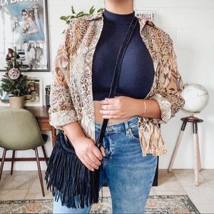 Boho Black Suede Fringed Bag